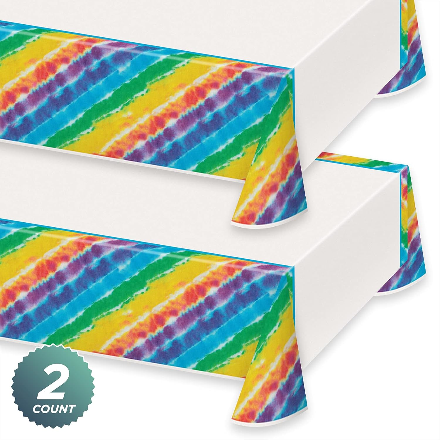 HOME HOOPLA Tie Dye Plastic Table Cover Set 54x84 2 Pack