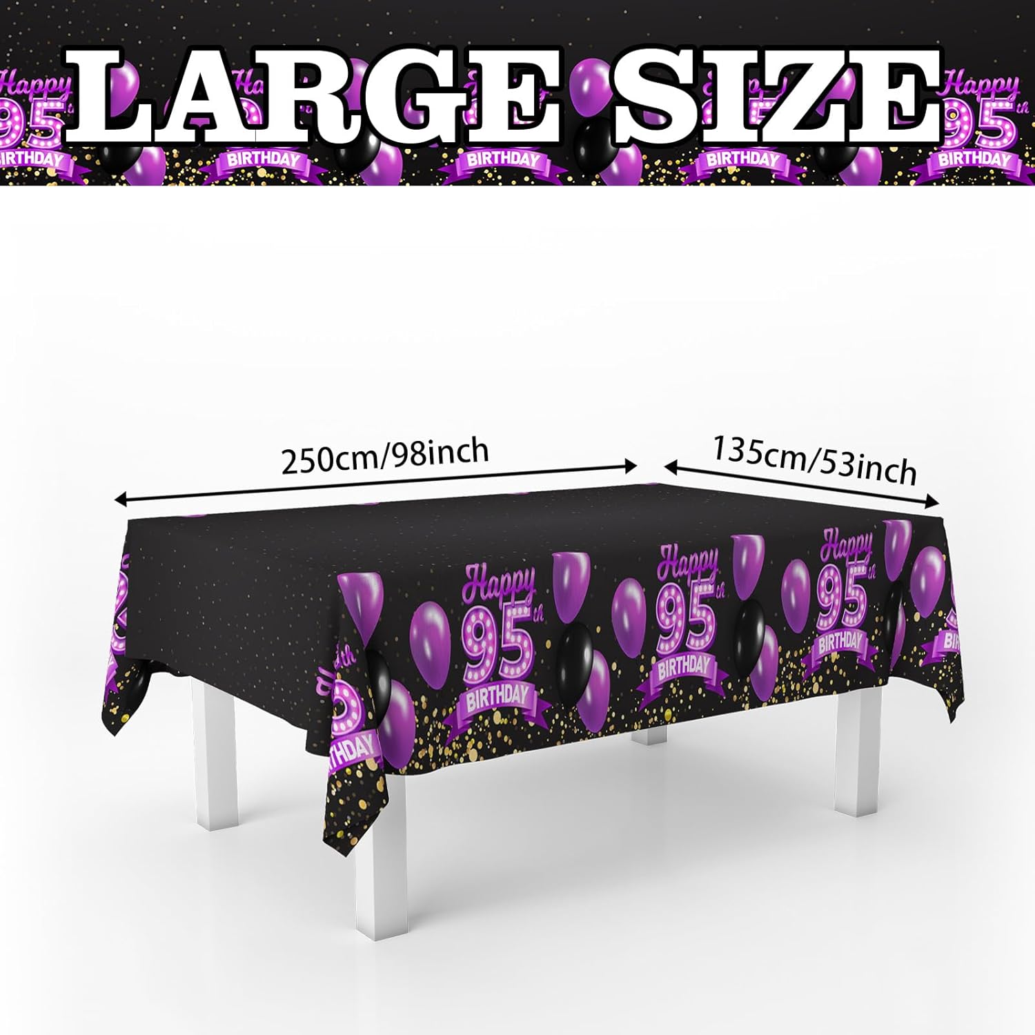 95th Birthday Tablecloth Purple Black 95 Years Celebration Decor