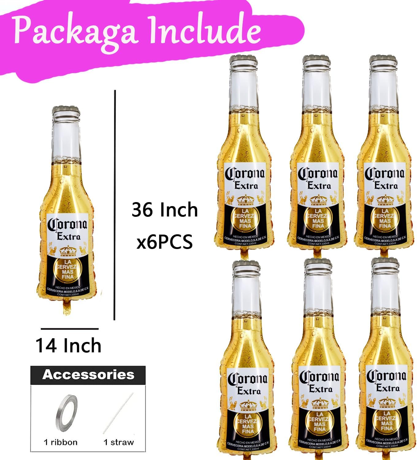 6PCS Large Beer Bottle Mylar Balloons for Party Decorations
