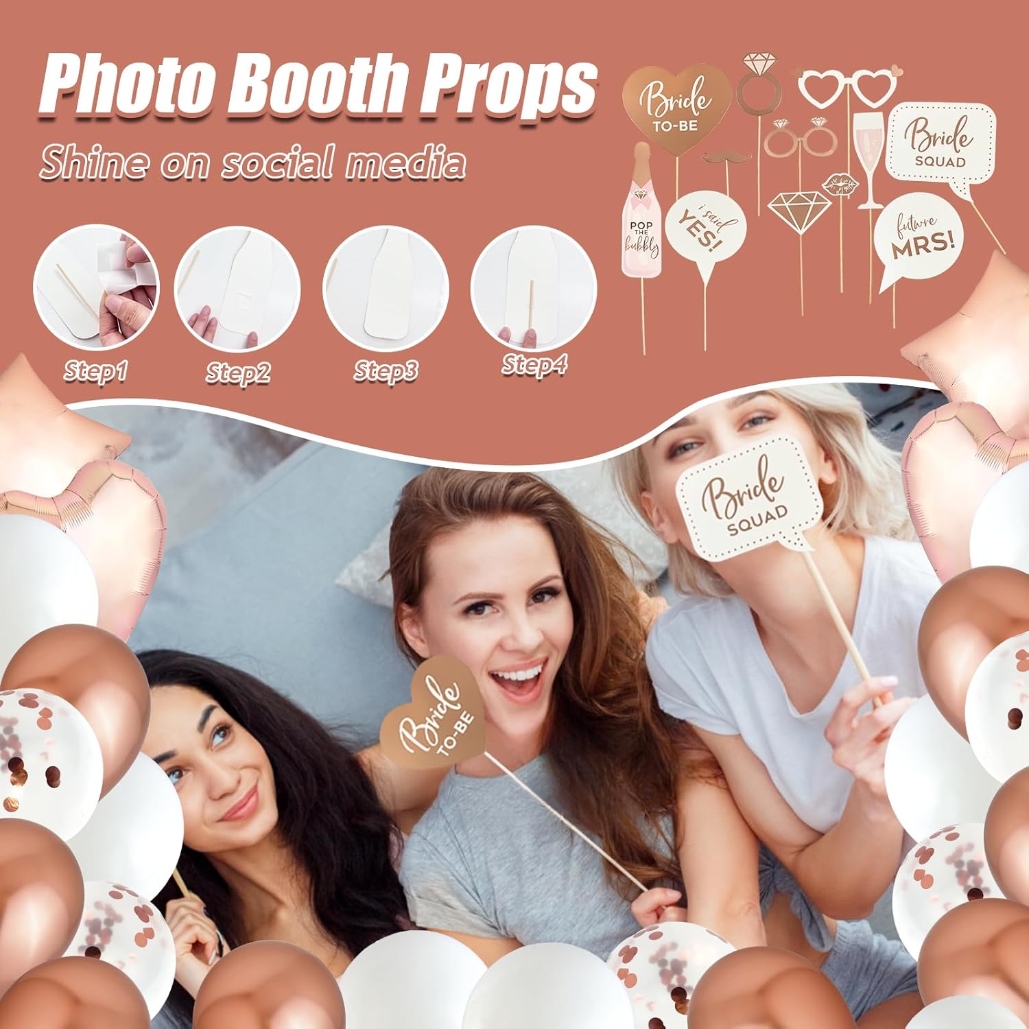 175Pcs Rose Gold Bridal Shower Decorations Kit