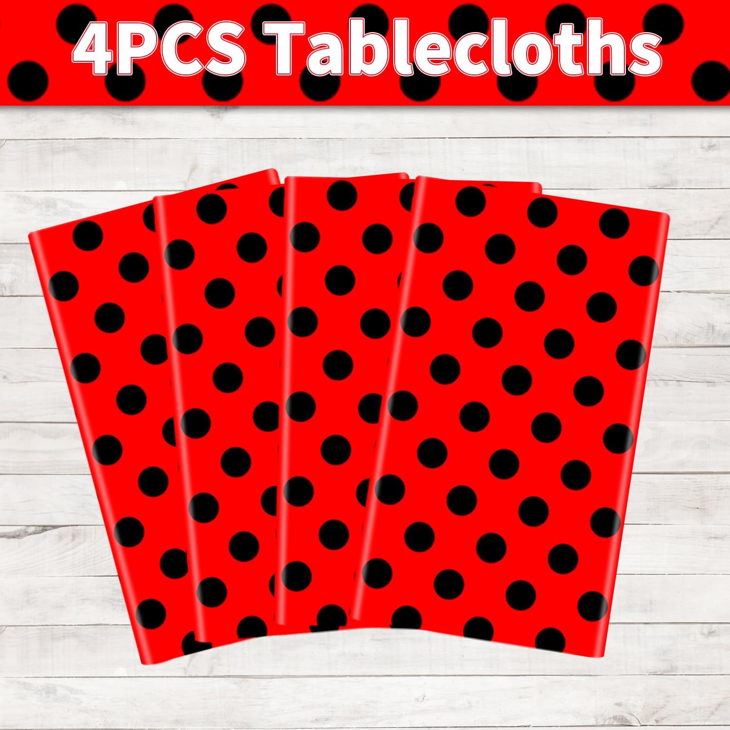 4 Pack Black and Red Polka Dot Ladybug Tablecloths