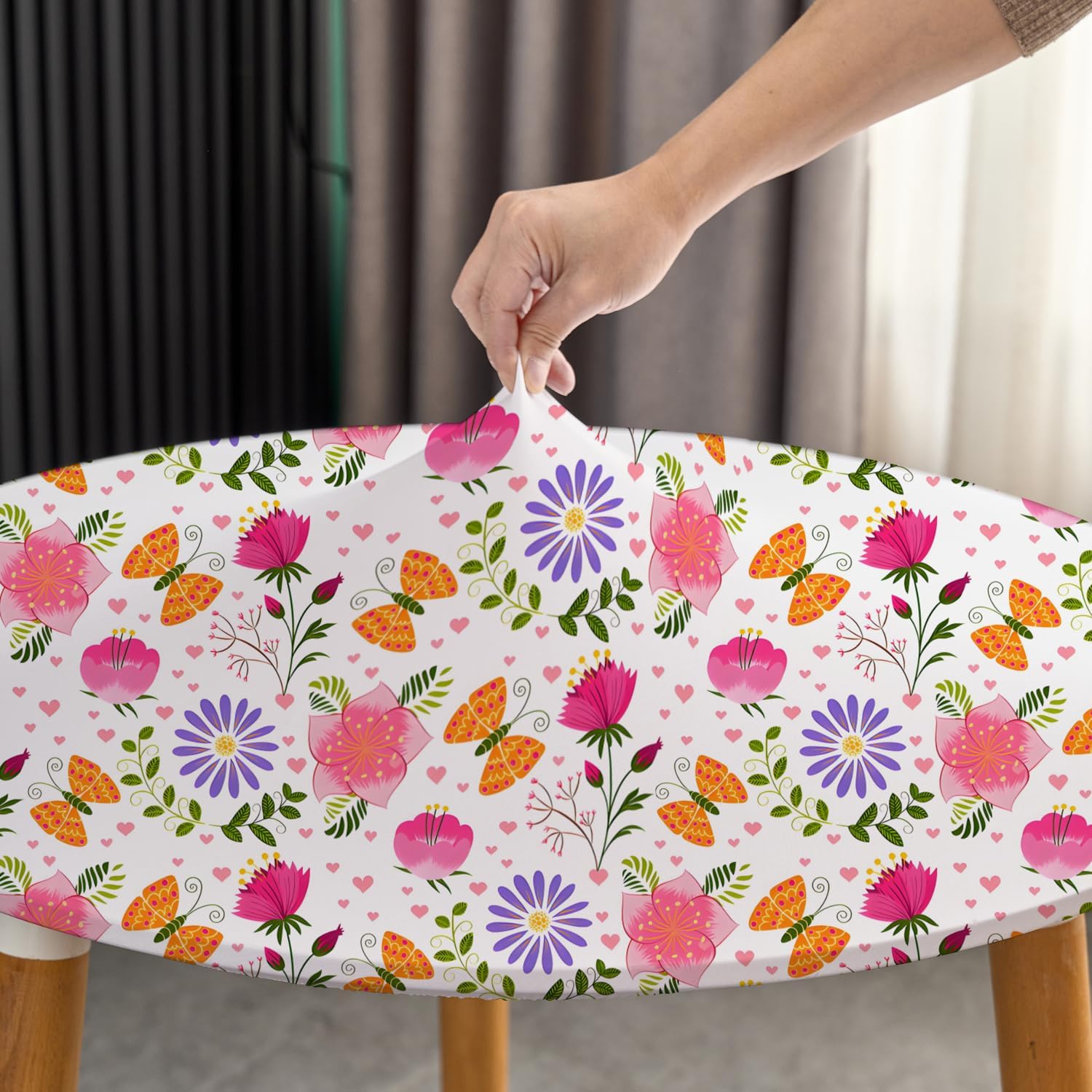 36 Inch Floral Round Tablecloth with Elastic