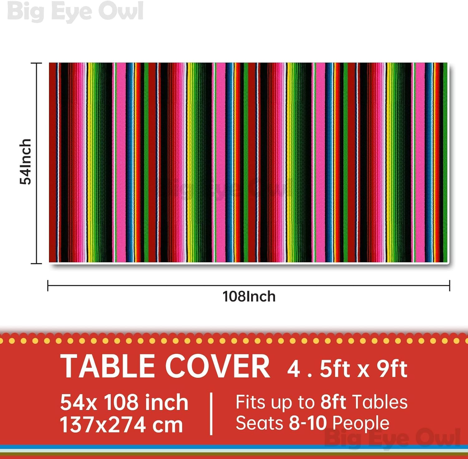 2 Pcs Mexican Fiesta Tablecloth Birthday Party Decorations