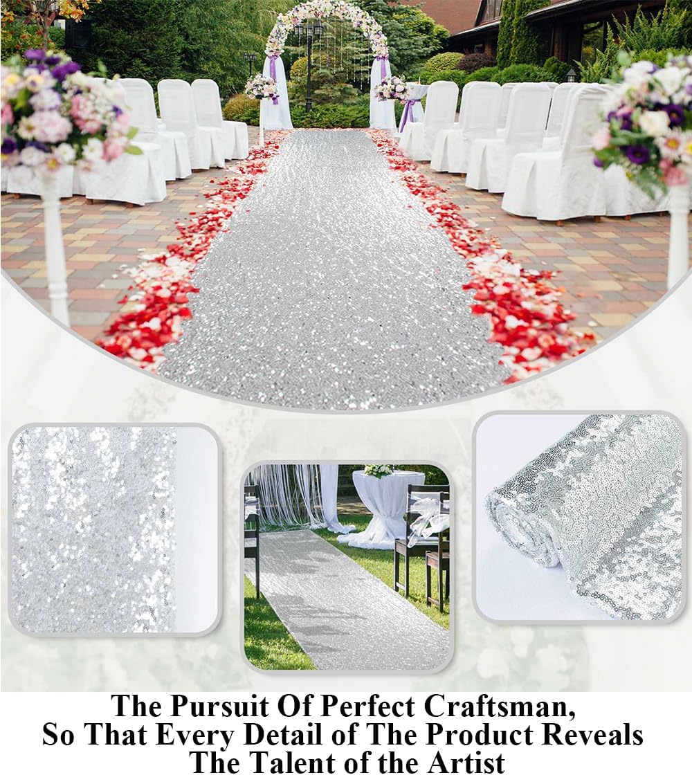 Partisout Sequin Aisle Runner 2FTx15FT Shimmering Silver