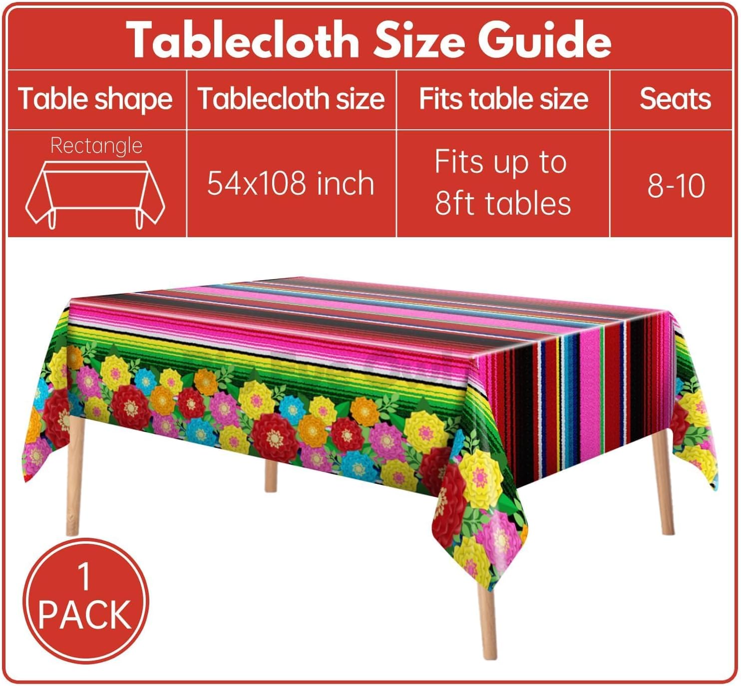 Mexican Fiesta Plastic Tablecloth 54x108 Inch
