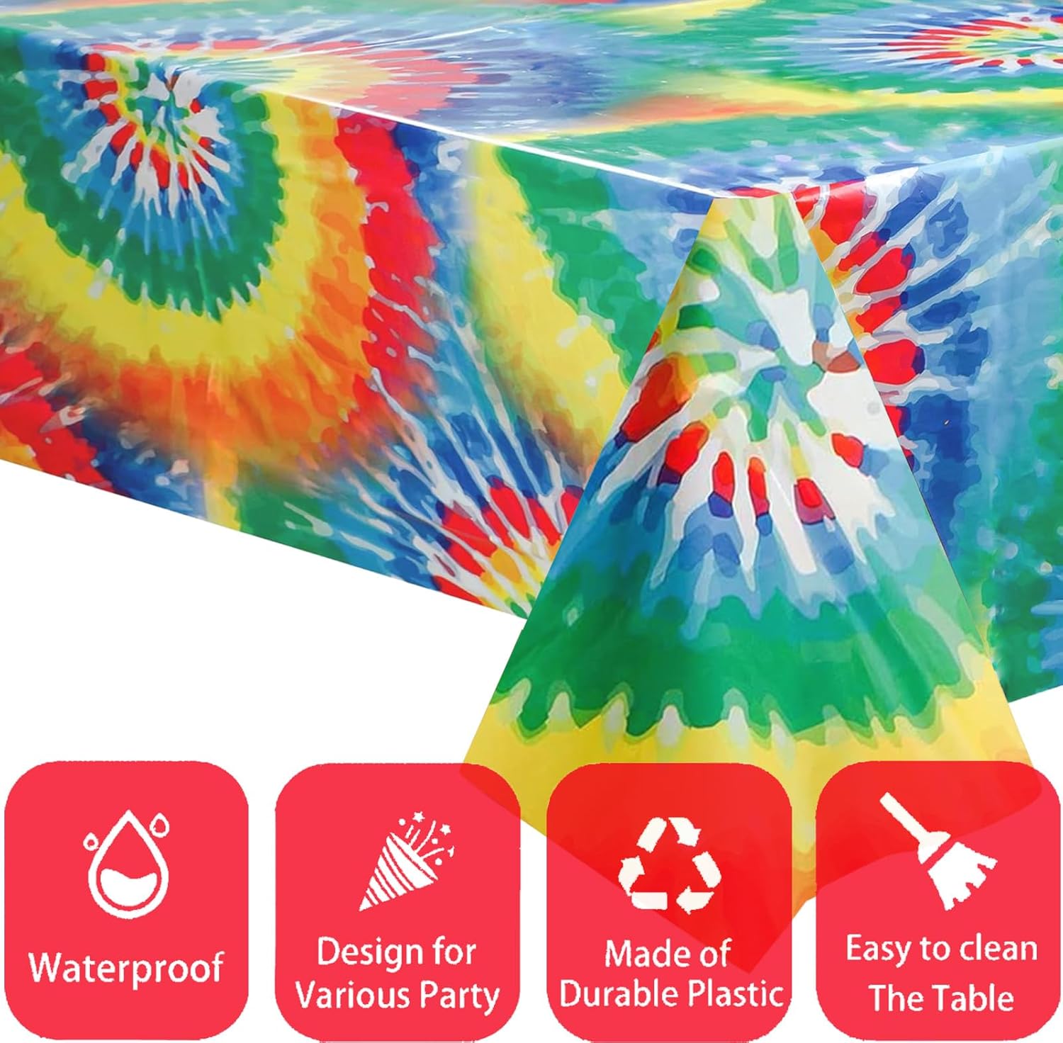 OQOQ Rainbow Tie Dye Table Cloth 3 Packs