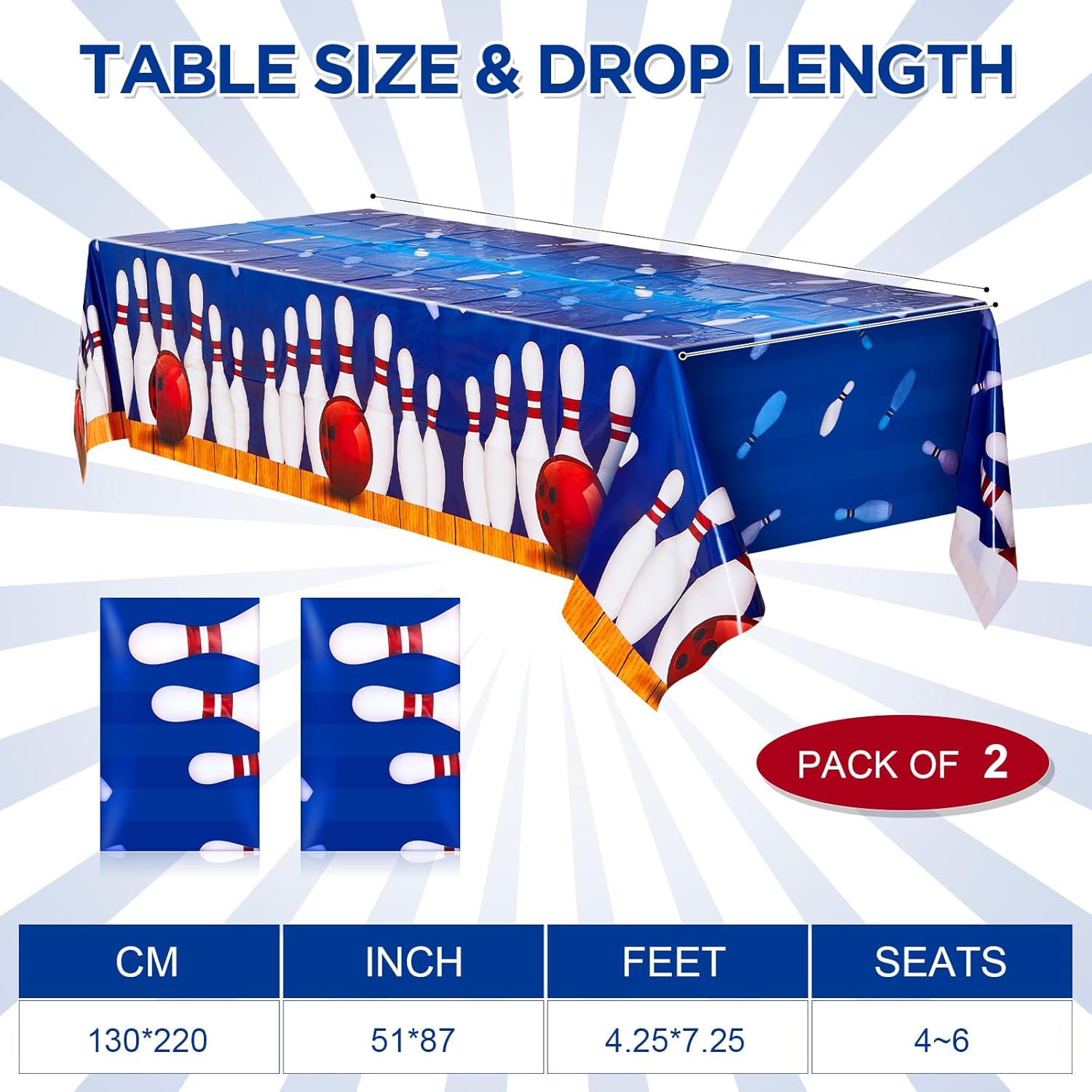 Preboun 2 Pcs Bowling Tablecloth 51x87 Inches