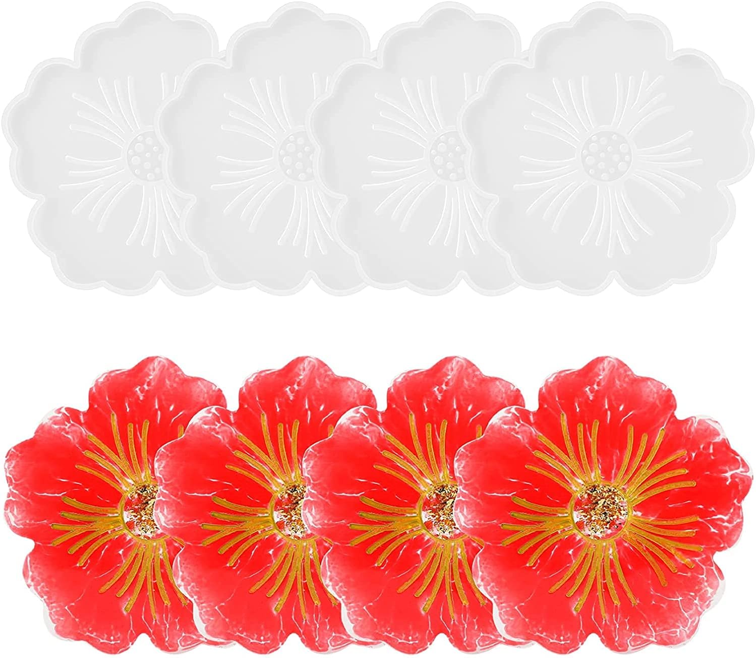 Gartful Flower Resin Coaster Molds 4PCS Set