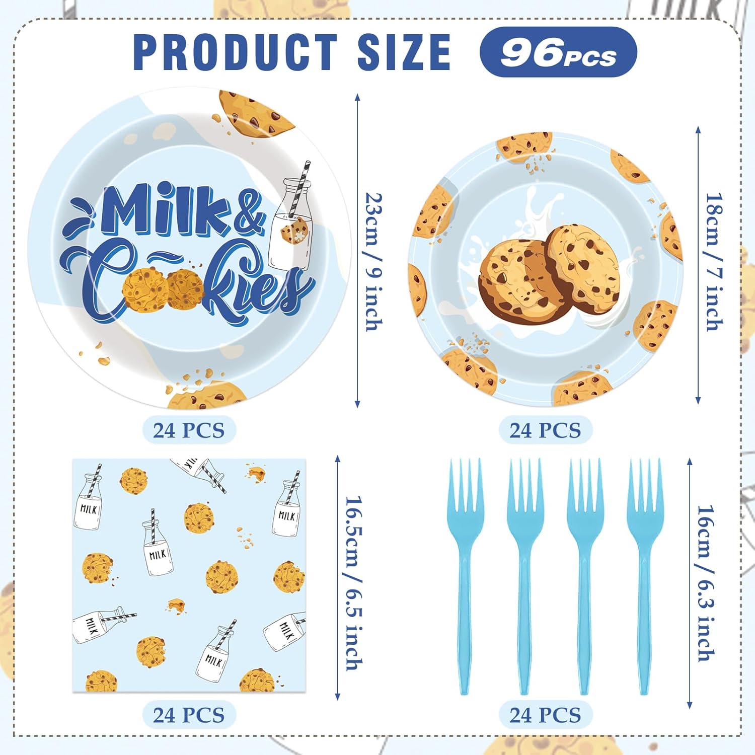 Milk Cookies Party Supplies 96 Pcs Birthday Decor Set