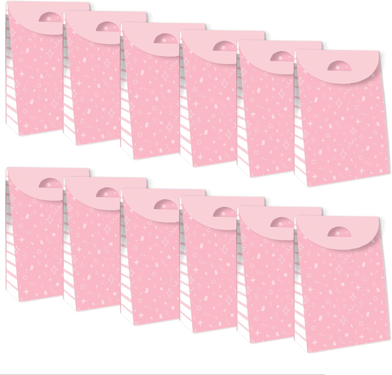 Big Dot of Happiness Pink Confetti Stars Gift Bags Set of 12