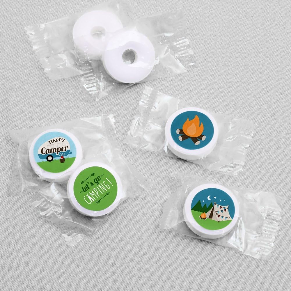 Happy Camper Round Candy Sticker Labels - 108 Stickers per Sheet