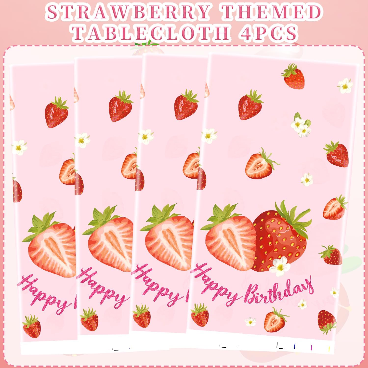 KEFAN 4 Piece Strawberry Tablecloths for Birthday Party Decor