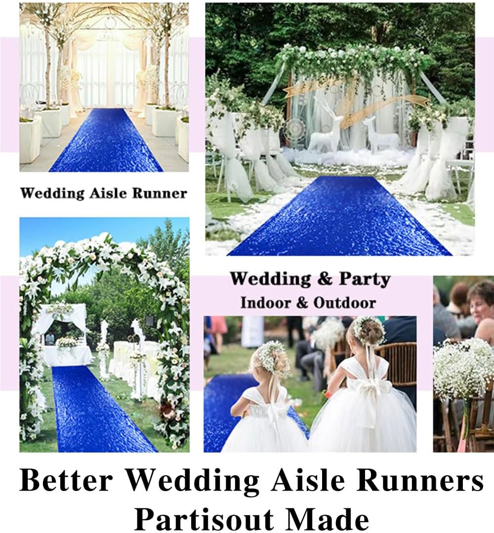 Partisout Glitter Aisle Runner for Weddings 4ftx15ft Blue