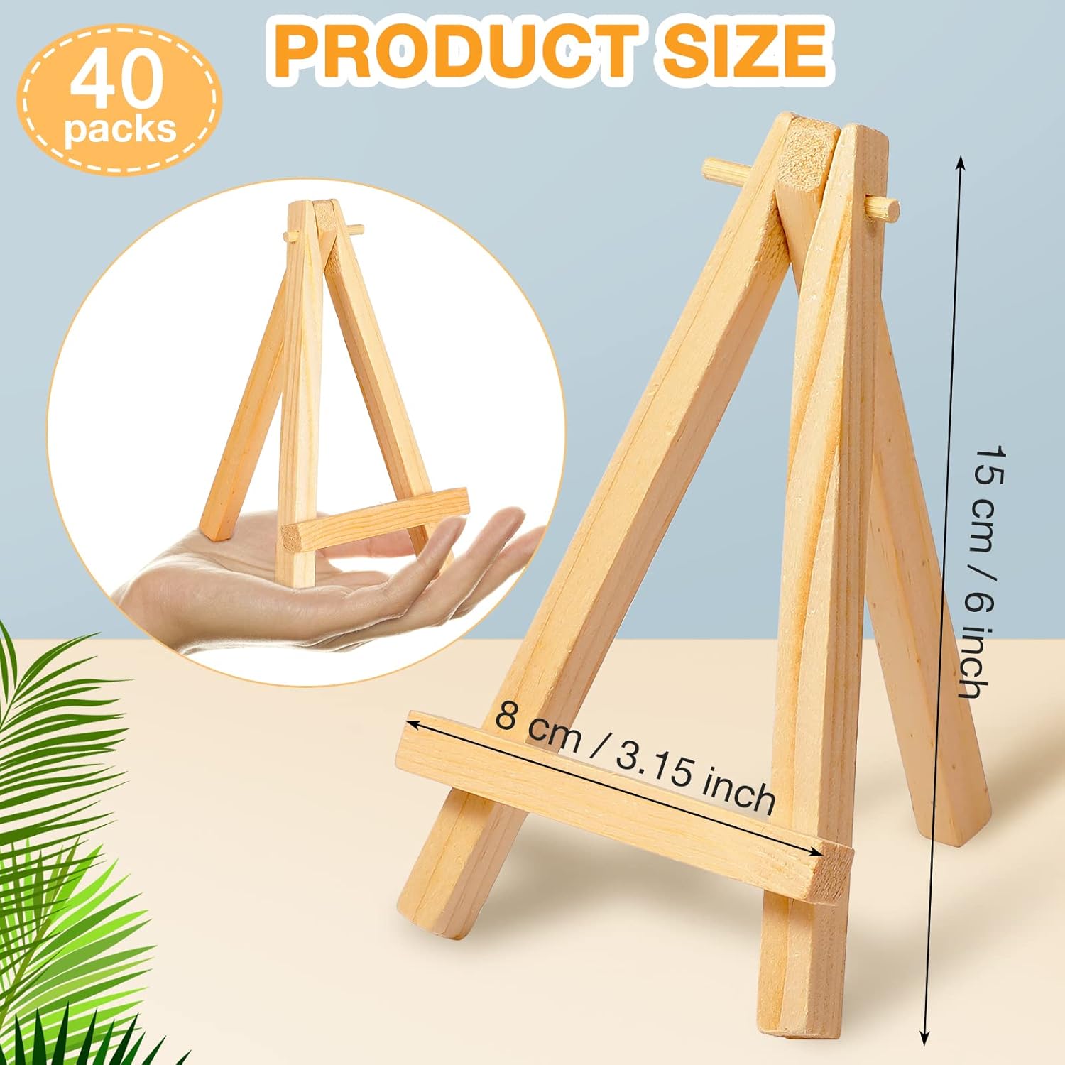 Thenshop 40 Pack 6 Inch Natural Wooden Mini Easel Stand