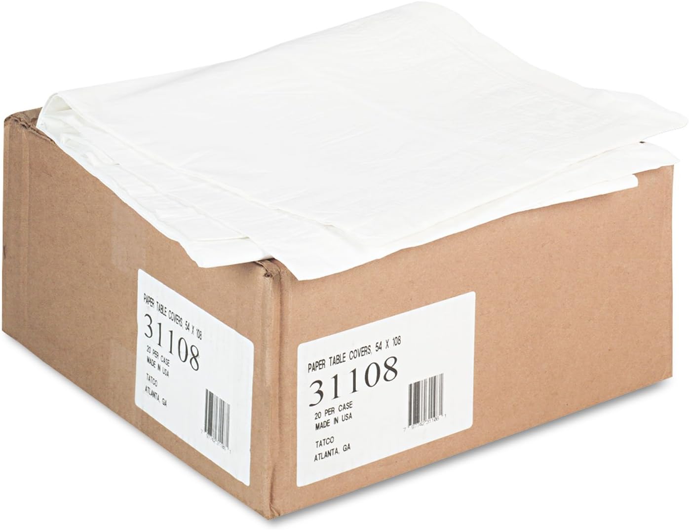 Tatco 31108 Paper Table Cover with Plastic Liner 54x108 White 20 per Carton