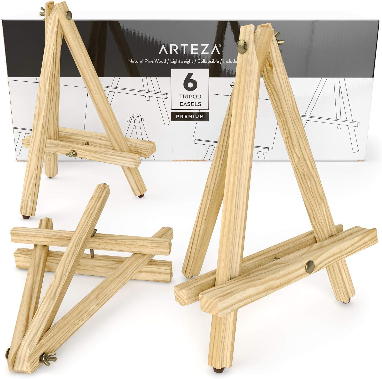 ARTEZA Tripod Easel Set of 6 12 Inches Pine Wood