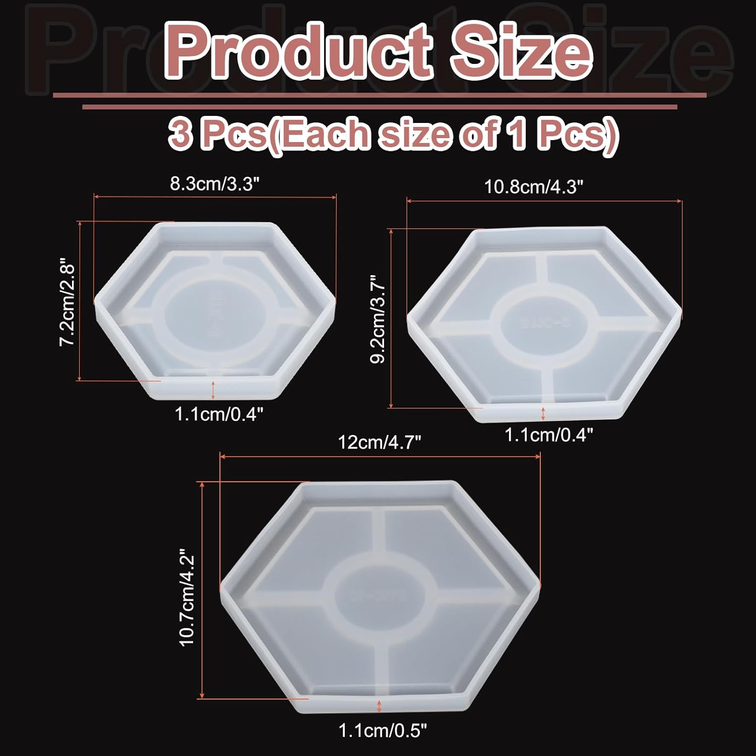 Uxcell 3 Pcs Hexagon Coaster Silicone Resin Moulds