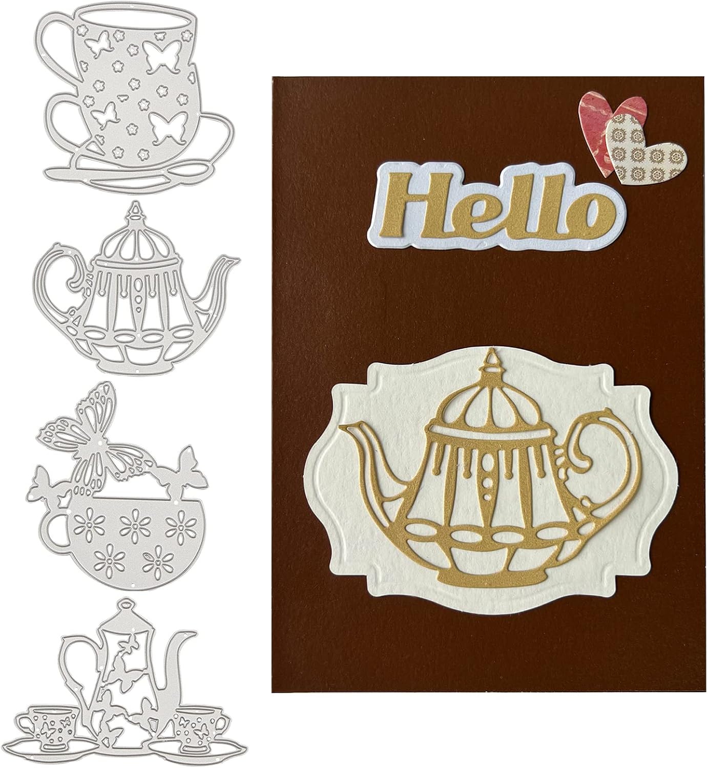 Globleland 4Pcs Tea Theme Die-Cutting Set for Scrapbooking and Card Crafts
