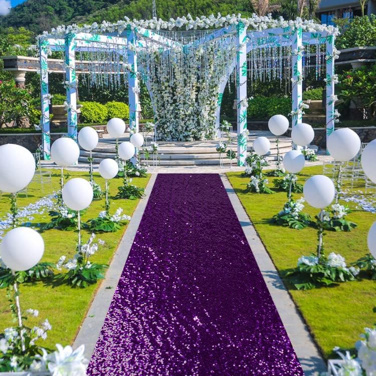 ShinyBeauty Purple Glitter Sequin Aisle Runner 15ft x 2ft