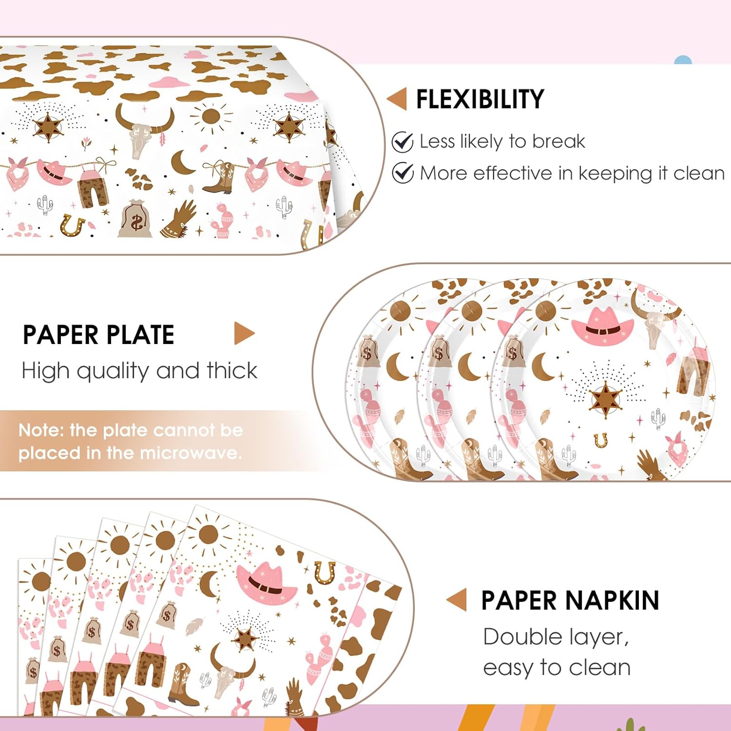 41Pcs Cowgirl Birthday Party Decorations Pink Set