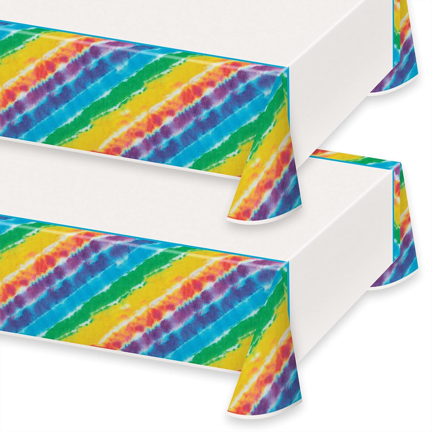 HOME HOOPLA Tie Dye Plastic Table Cover Set 54x84 2 Pack