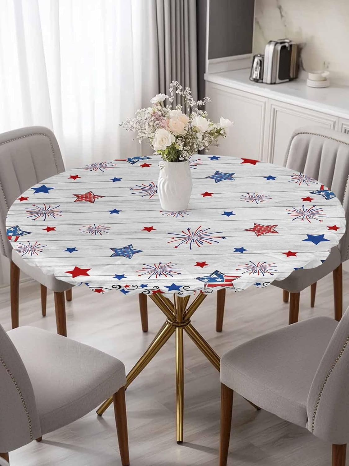 4th of July Round Fitted Tablecloth with Elastic Edge