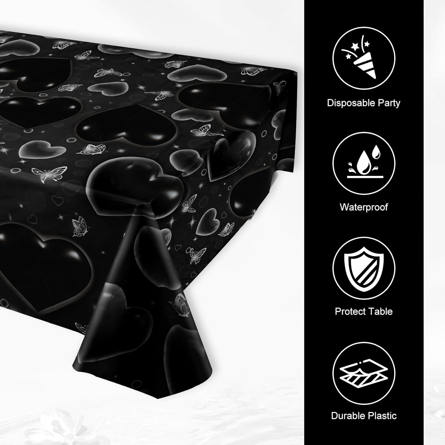 Black Heart 90s Tablecloths for Cholo Parties
