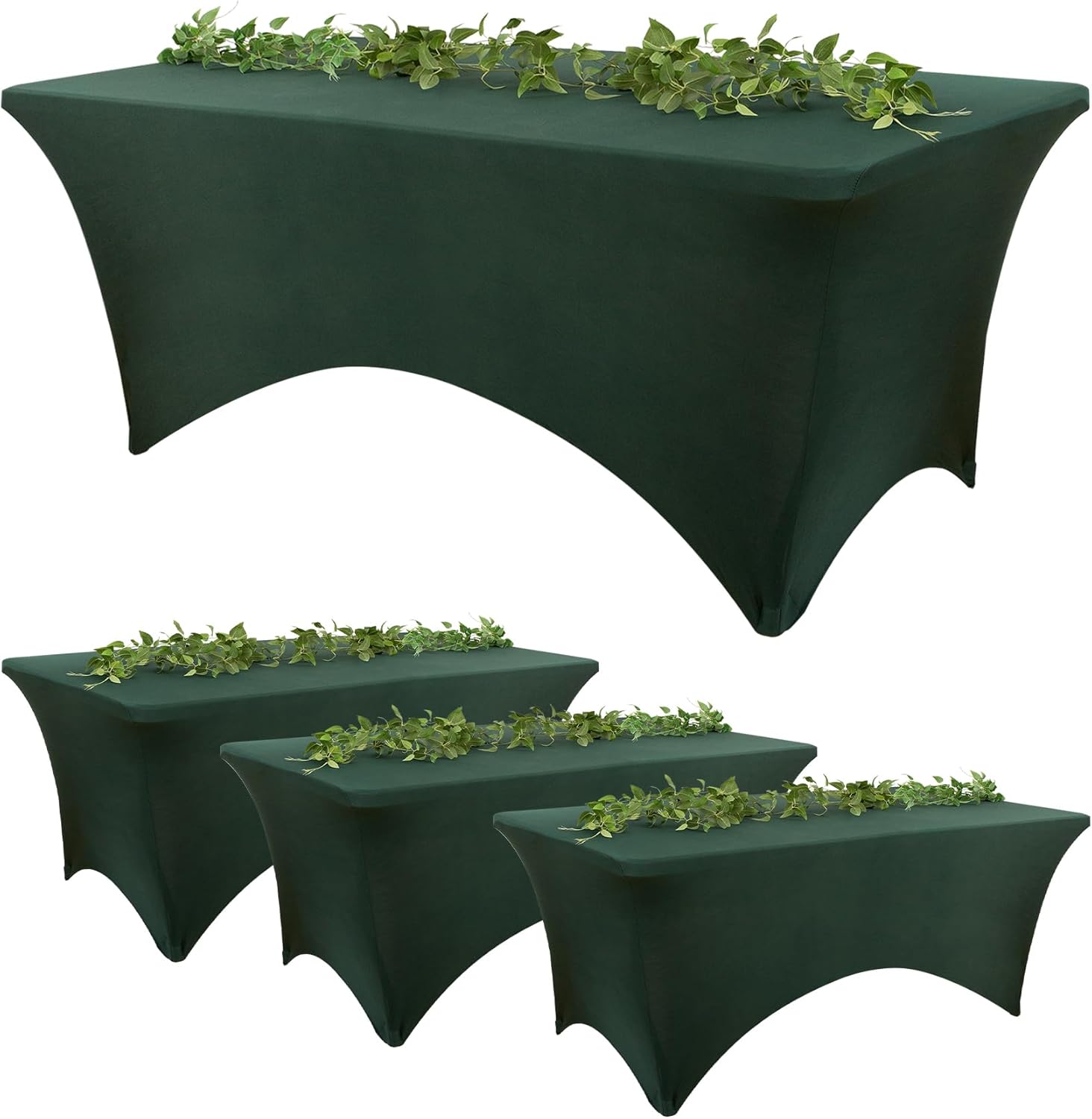 4 Pack Hunter Green Spandex Table Covers for 6 Foot Folding Tables