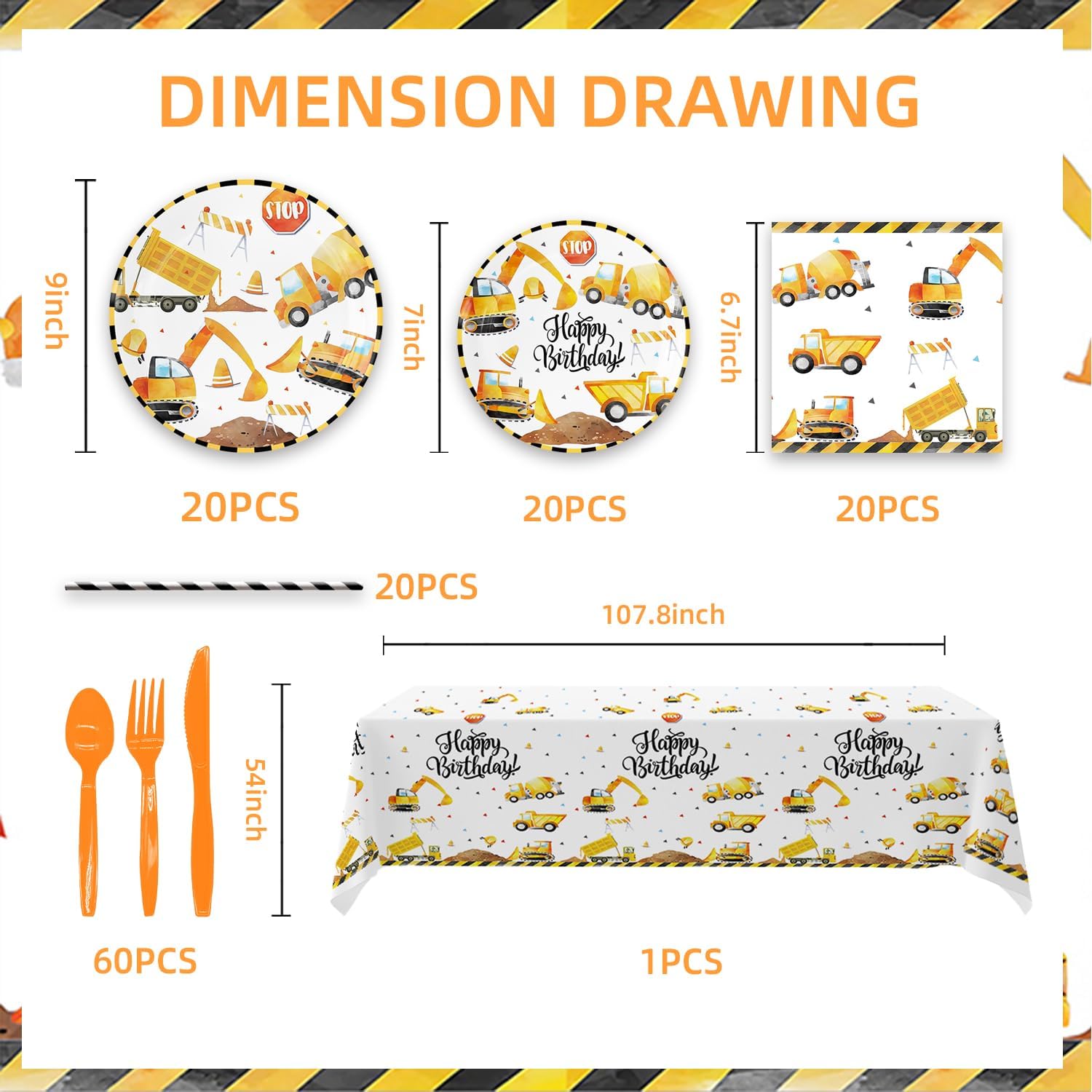 141Pcs Construction Birthday Party Supplies Set