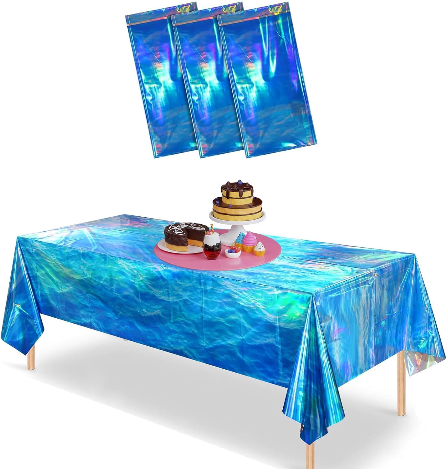 3 Pack Iridescent Ocean Waves Tablecloths 108x54 Inch
