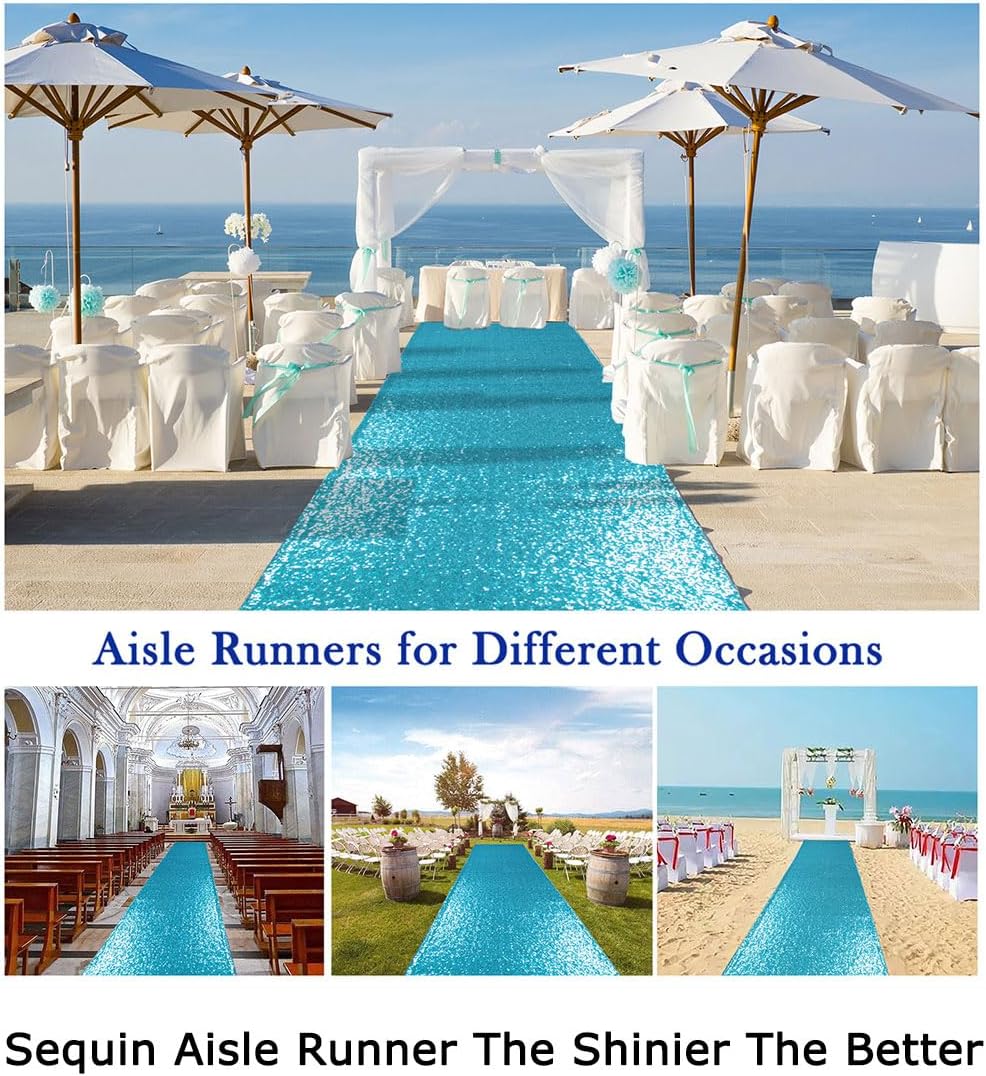 ShiDianYi Aisle Runner - Turquoise Sequin 2FTx15FT Bride Walkway for Wedding Graduation Ceremony