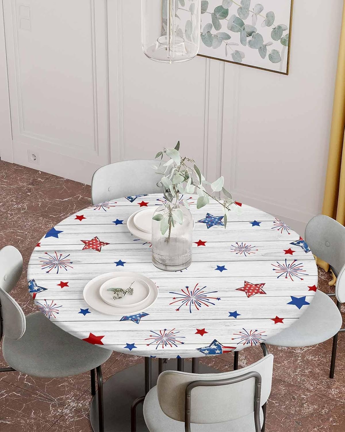 4th of July Round Fitted Tablecloth with Elastic Edge