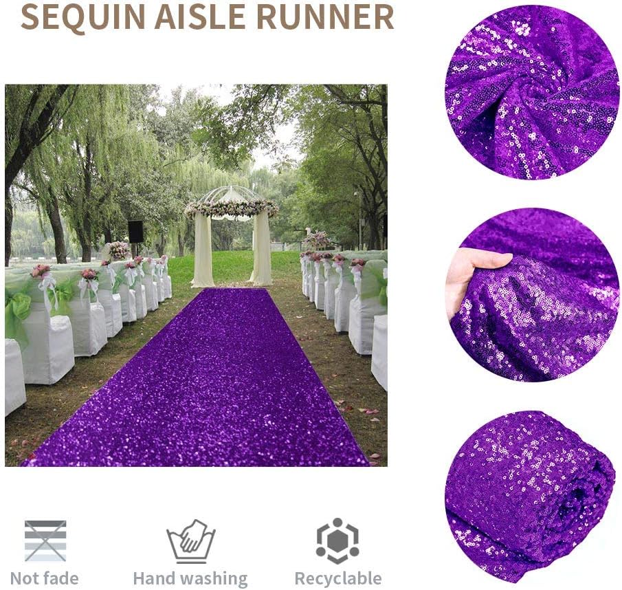 ShinyBeauty Purple Glitter Sequin Aisle Runner 15ft x 2ft