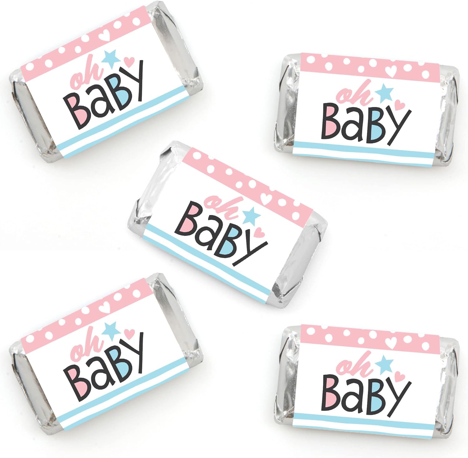 Big Dot of Happiness Baby Gender Reveal Stickers - 40 Count Mini Candy Wrappers