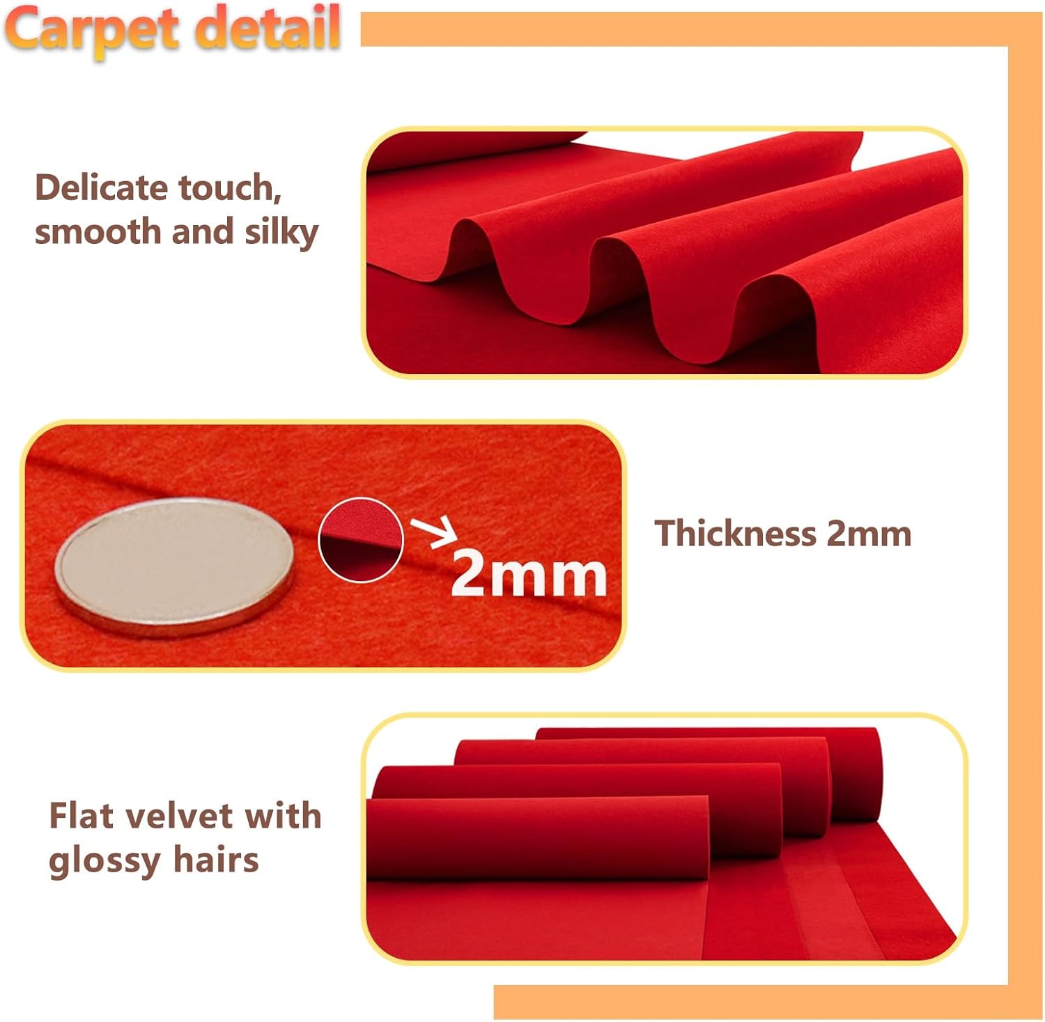 2mm Red Aisle Runner Carpet for Weddings and Events