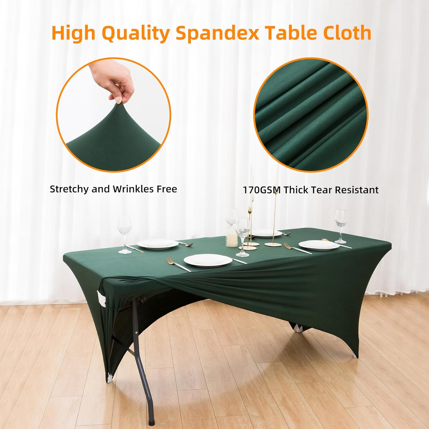 4 Pack Hunter Green Spandex Table Covers for 6 Foot Folding Tables