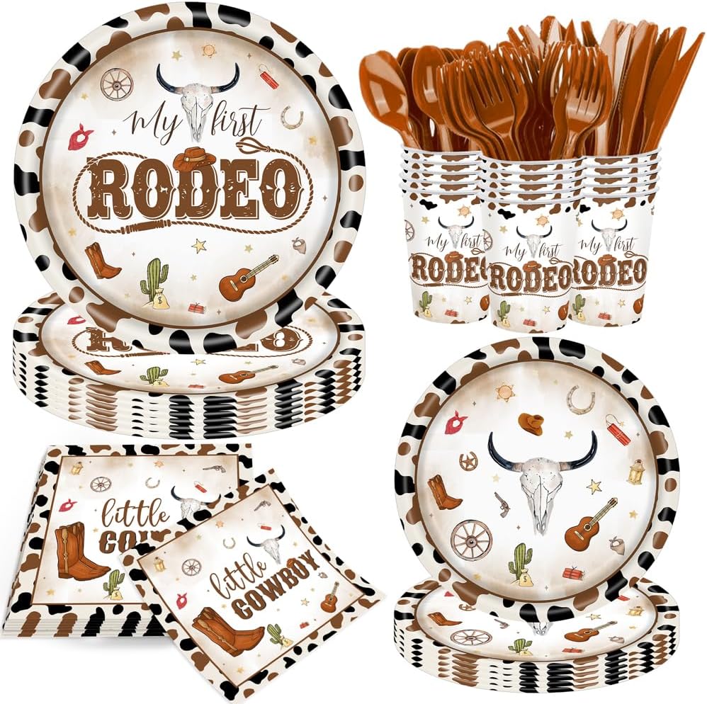 140 Pcs Western Cowboy Tableware Rodeo Birthday Party Decorations