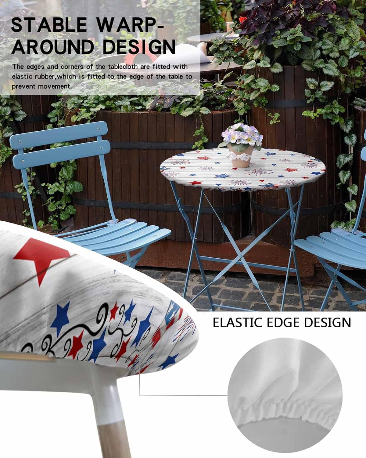 4th of July Round Fitted Tablecloth with Elastic Edge