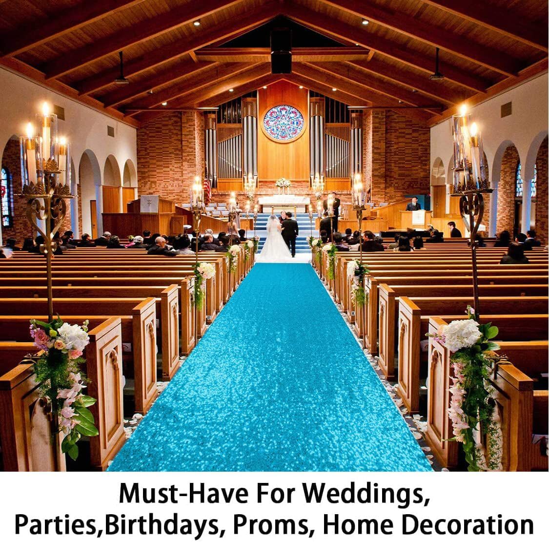 ShinyBeauty Sequin Aisle Runner 2Ft x 15Ft Turquoise