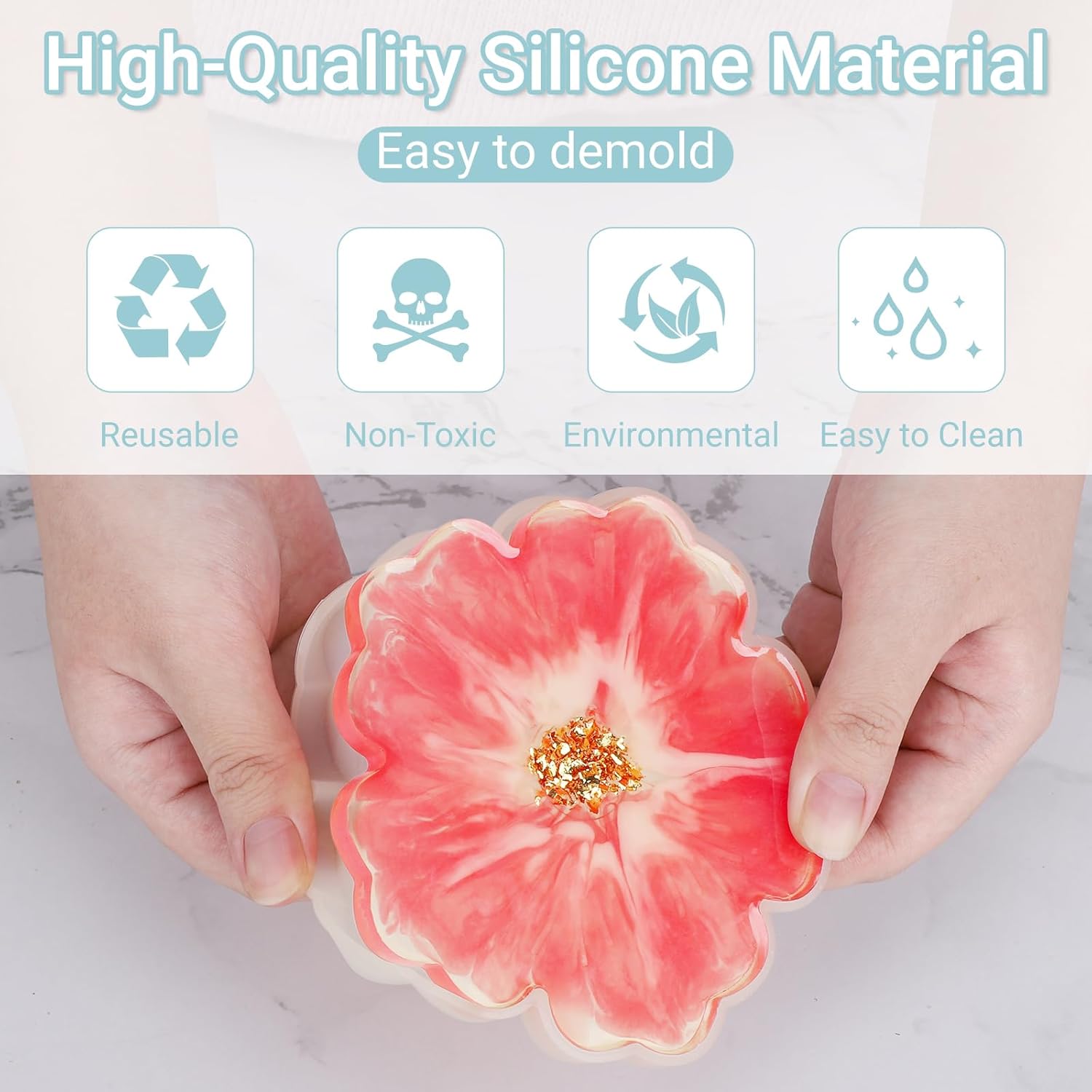 Gartful Flower Resin Coaster Molds 4PCS Set