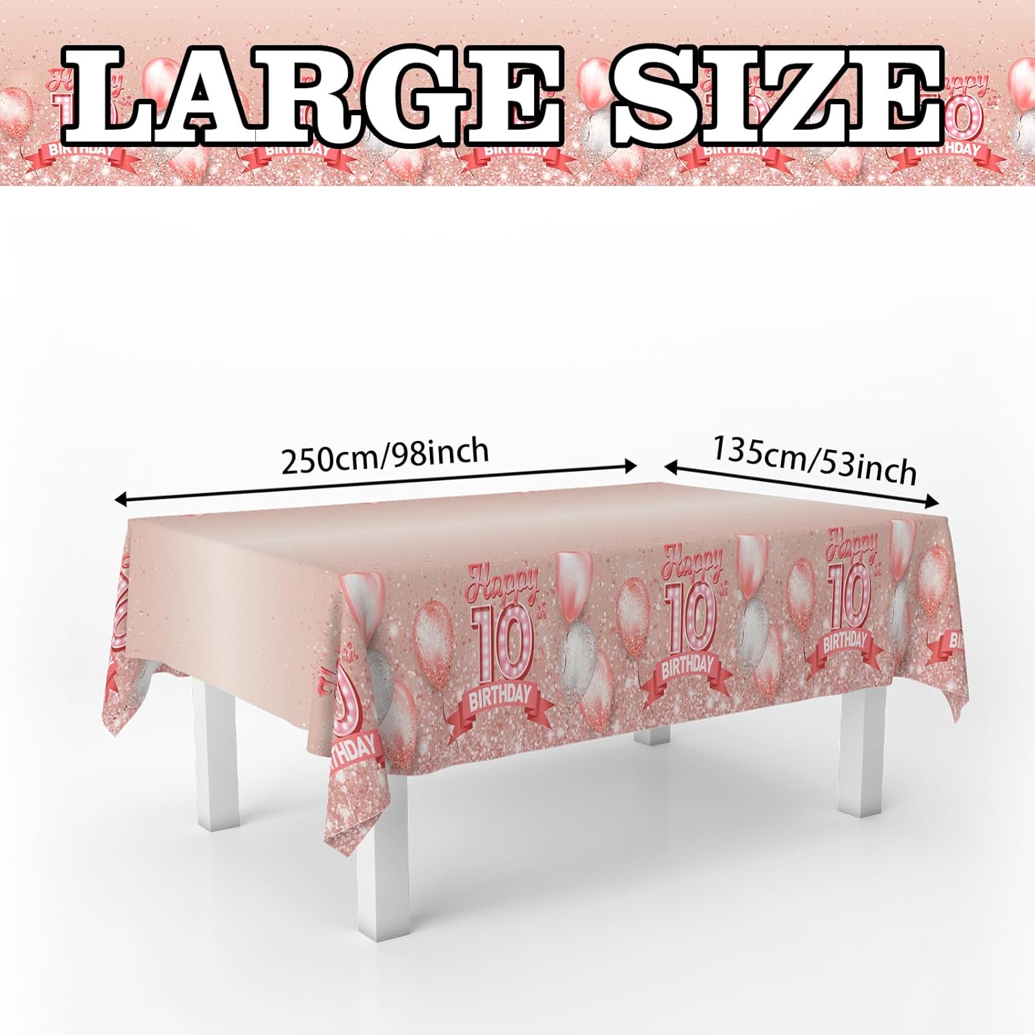 10th Birthday Tablecloth with Glitter Pink