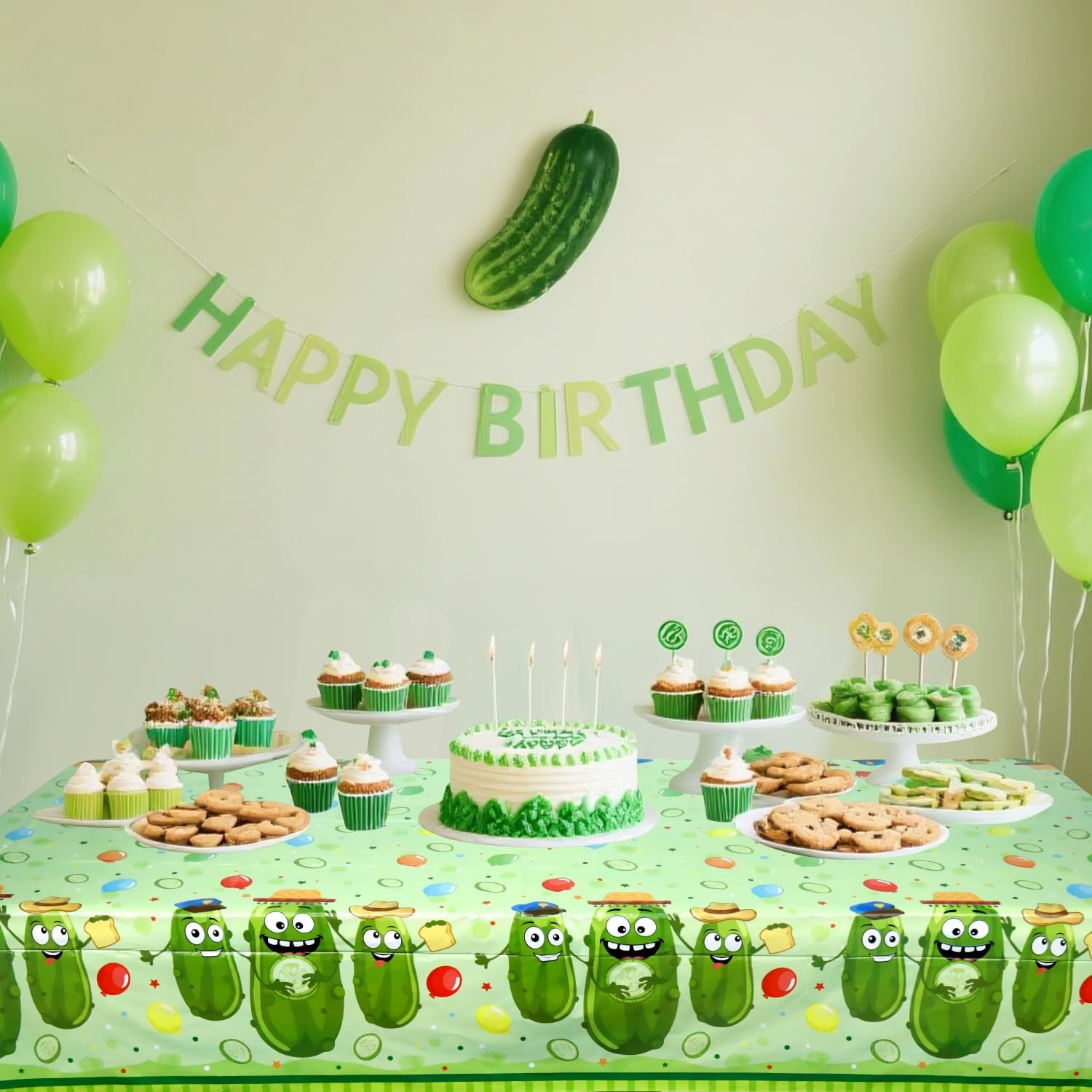 4 Pack Pickle Party Tablecloths 51x86 Inches