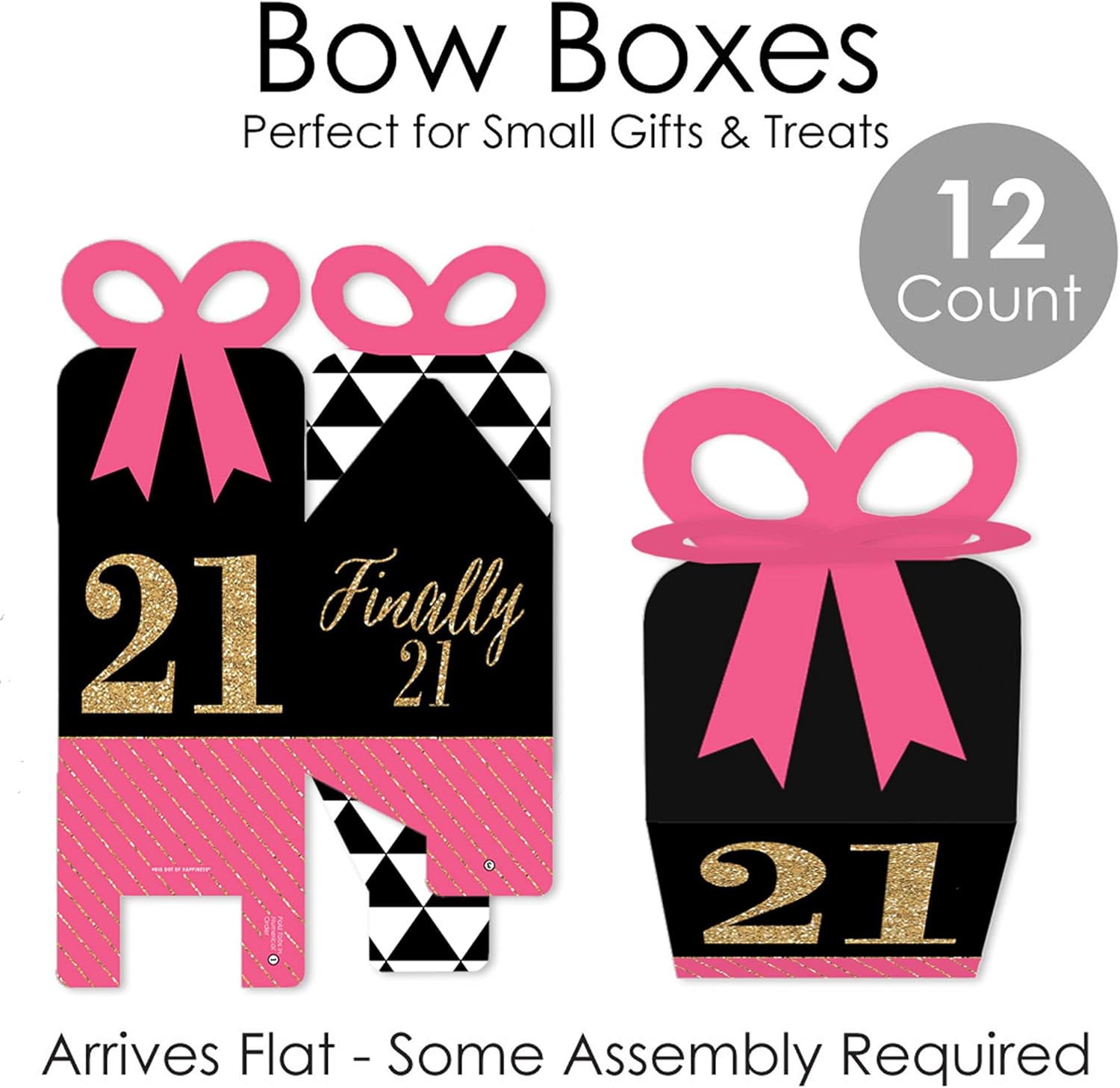 Big Dot of Happiness 21st Birthday Bow Boxes Set of 12