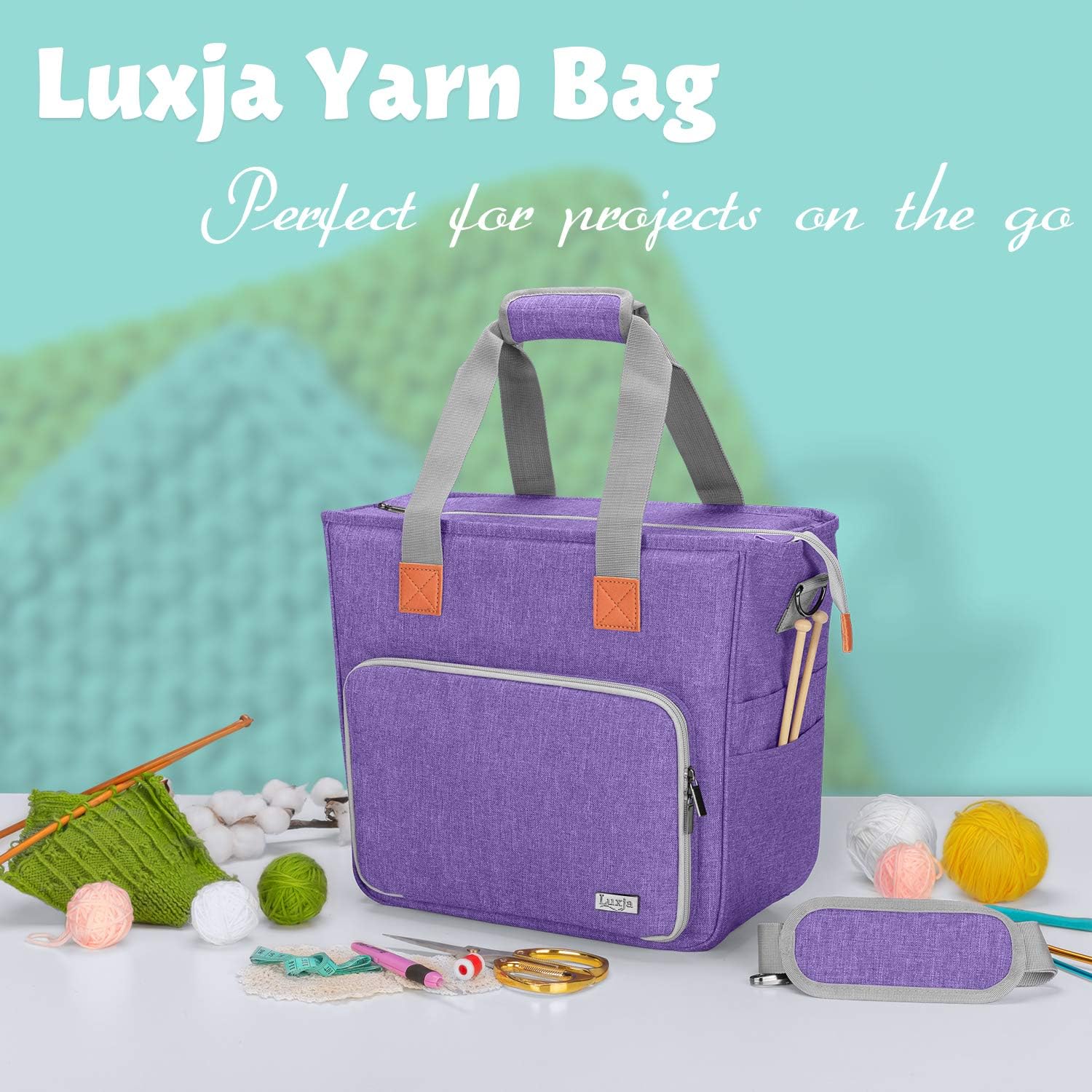 LUXJA Knitting Bag with Shoulder Straps Purple