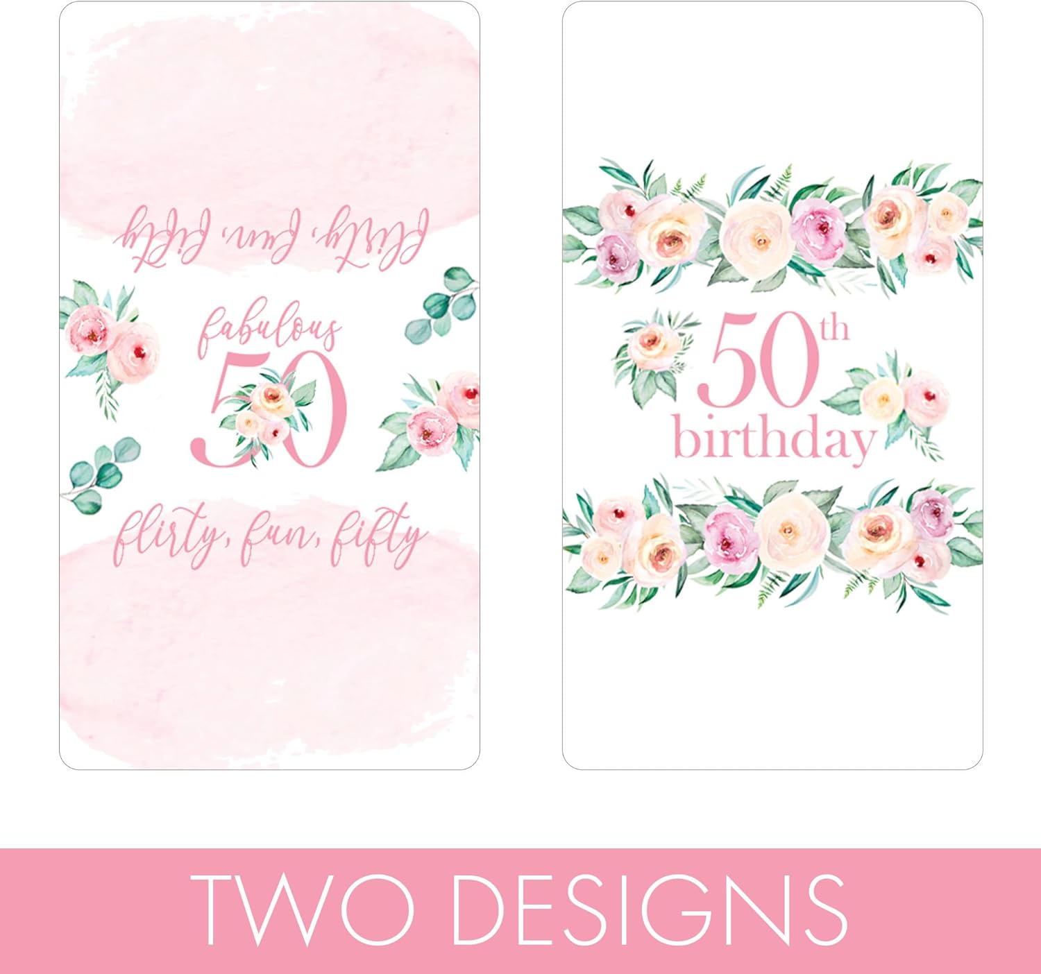 Pink Floral 50th Birthday Party Favor Wrappers 42 Count