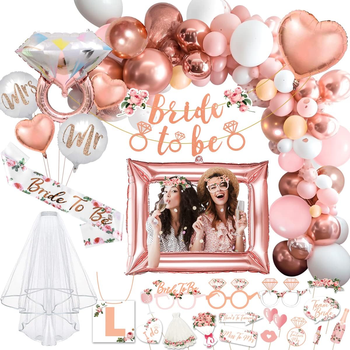 MOVINPE Bachelorette Party Decoration Kit Rose Gold Balloons