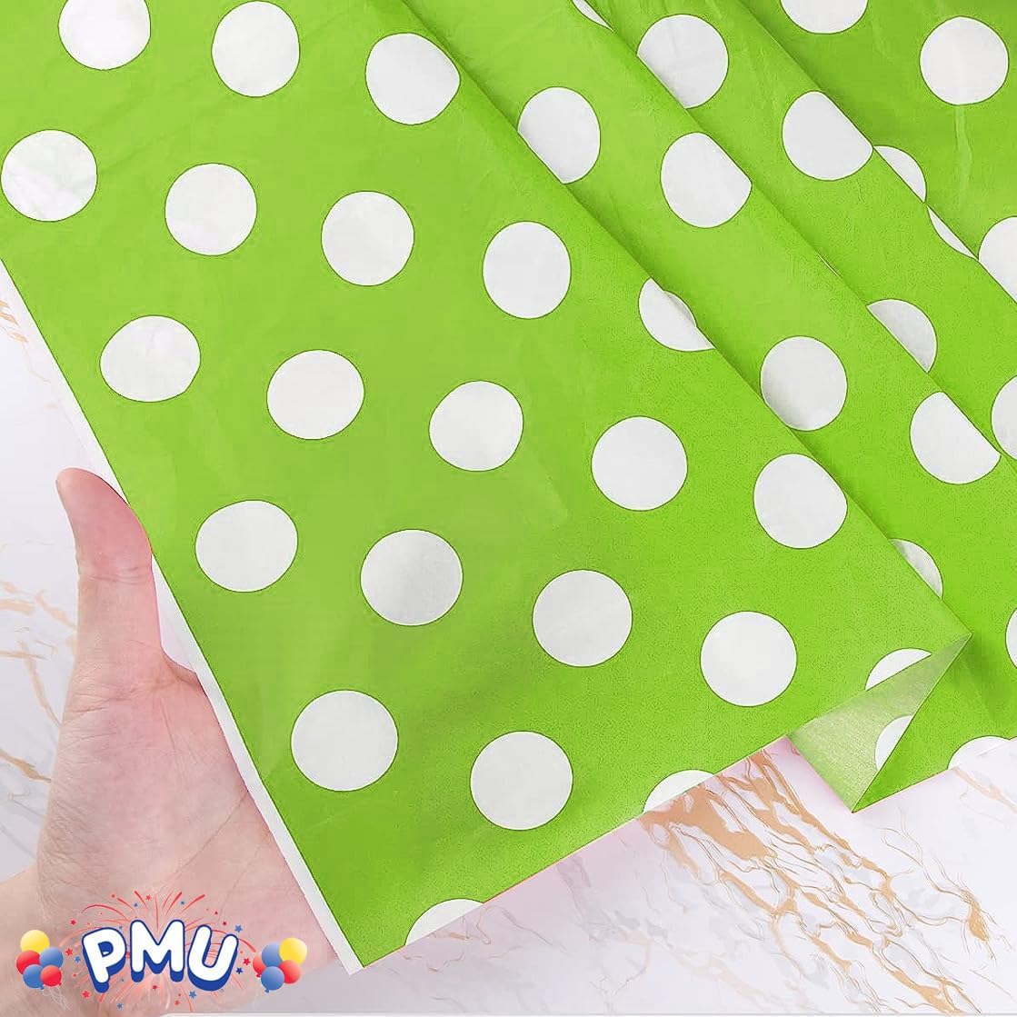 Lime Green Polka Dot Plastic Tablecloth 108x54