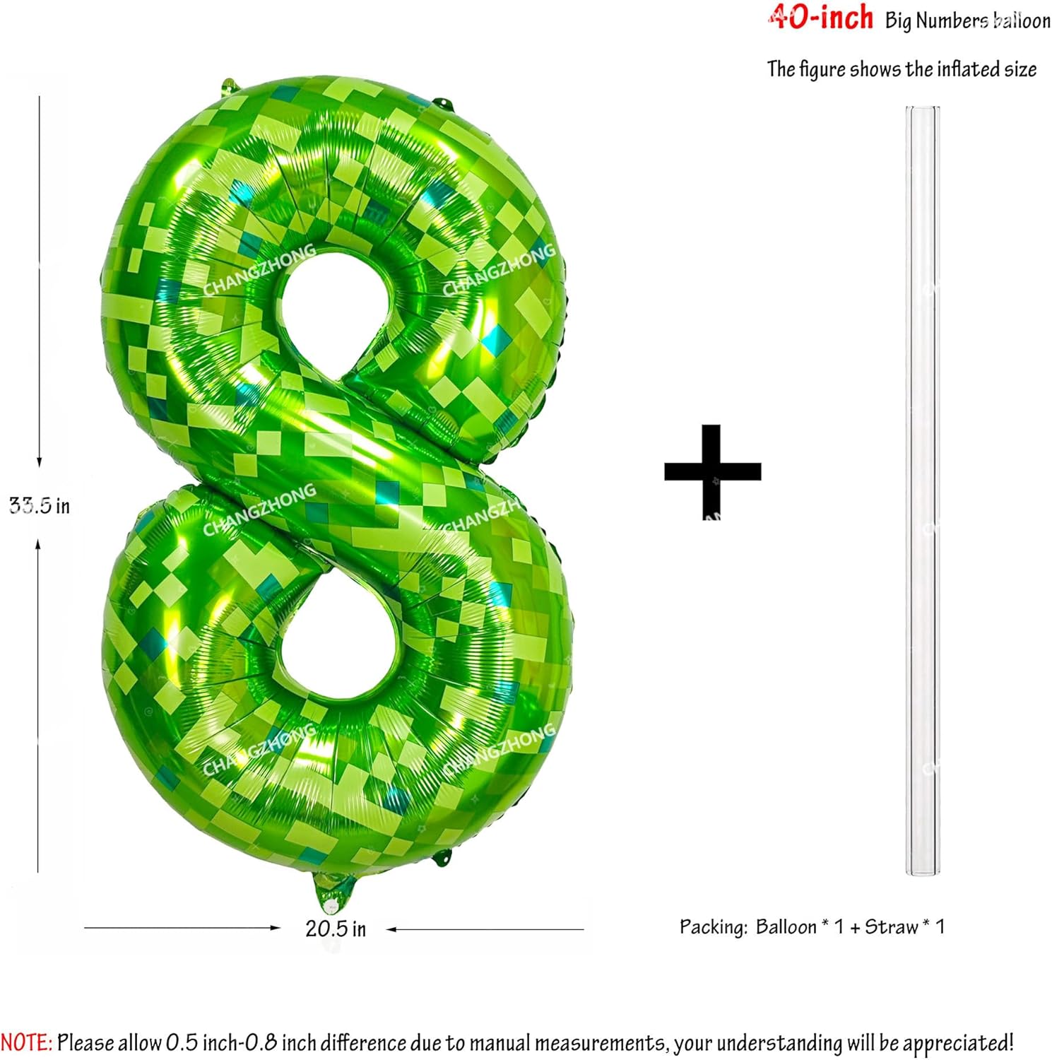 40 Inch Green Pixel Game Number 8 Foil Balloon