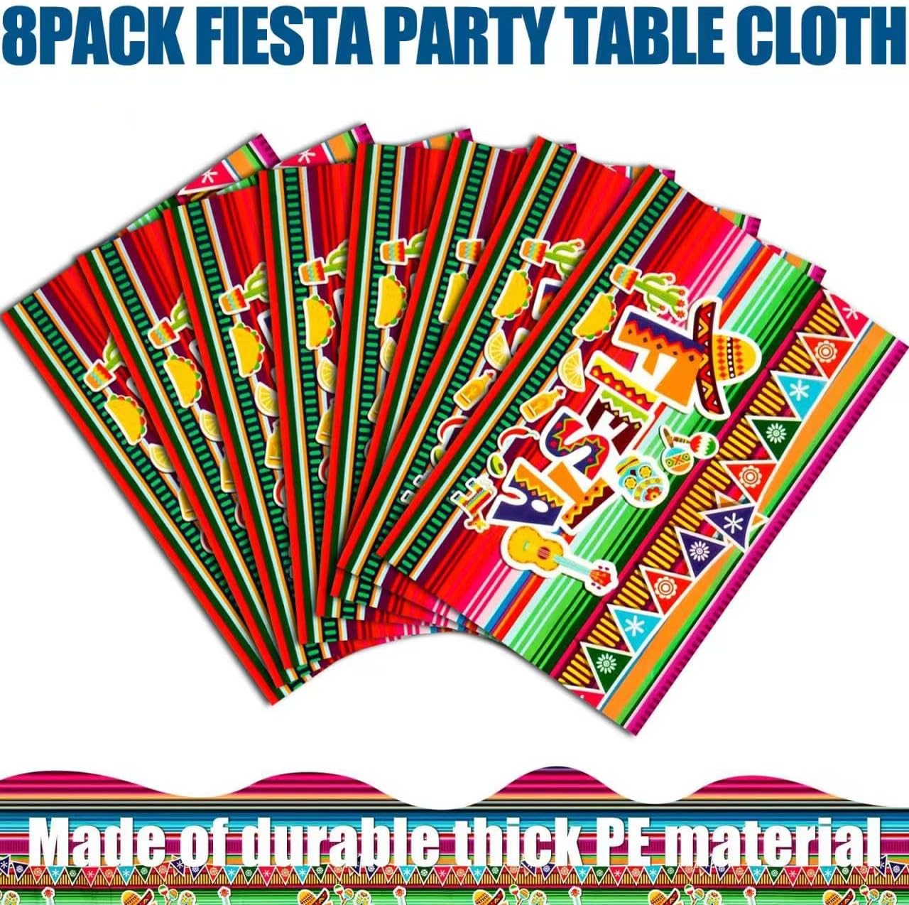 8 Pack Fiesta Tablecloth for Mexican Party Decorations