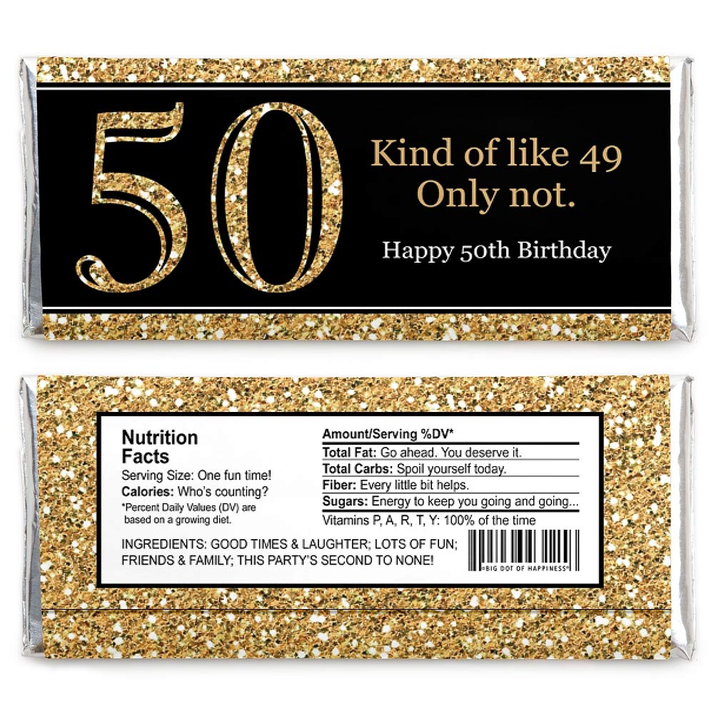 Big Dot of Happiness 50th Birthday Gold Candy Bar Wrappers Set of 24
